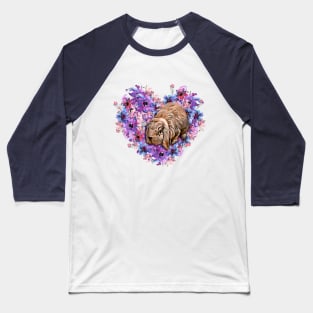 Cute Little Bunny Rabbit inside of Watercolor Flower Heart, Painting Baseball T-Shirt